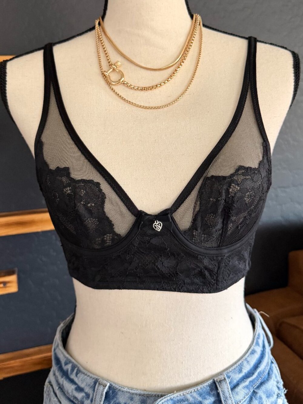 Victoria's Secret Lace and Sheer Corset Demi Bra